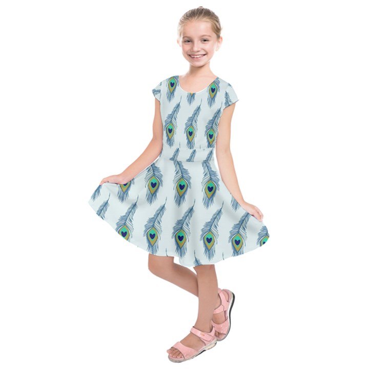 Background Of Beautiful Peacock Feathers Kids  Short Sleeve Dress