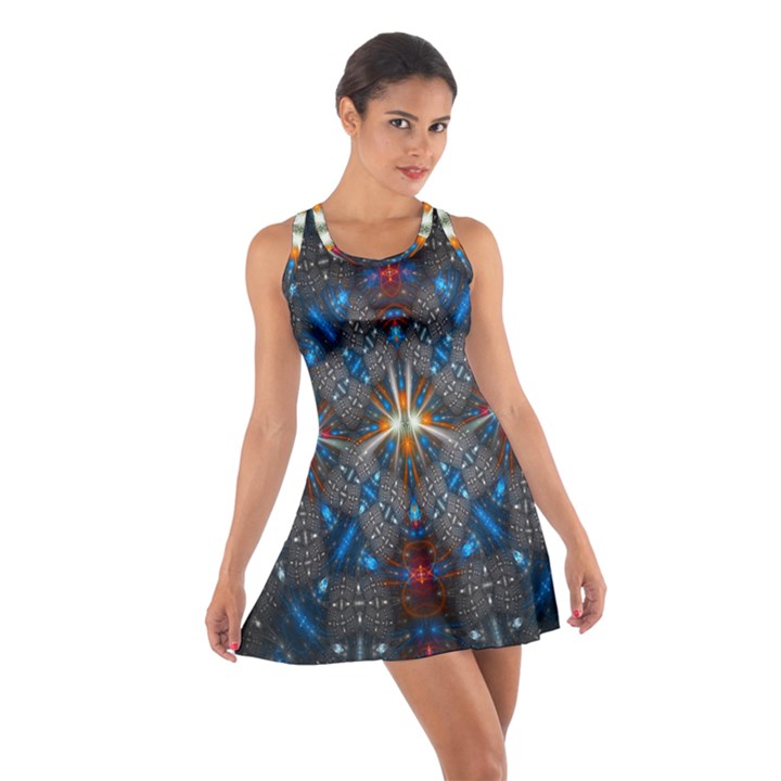 Fancy Fractal Pattern Background Accented With Pretty Colors Cotton Racerback Dress