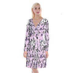 Floral Pattern Background Long Sleeve Velvet Front Wrap Dress