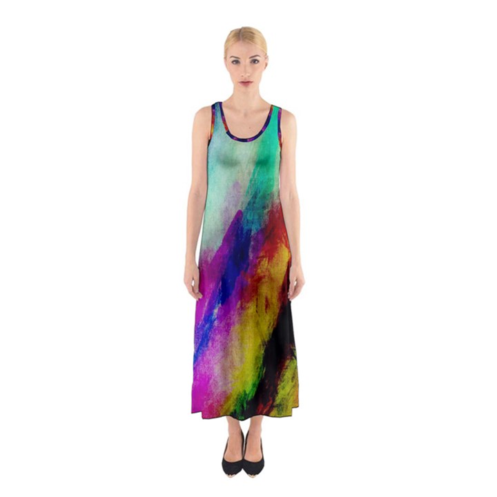 Colorful Abstract Paint Splats Background Sleeveless Maxi Dress