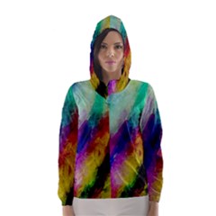 Colorful Abstract Paint Splats Background Hooded Wind Breaker (women)