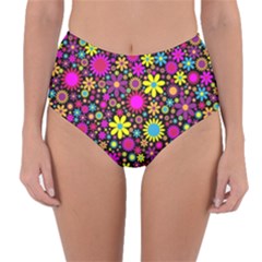 Bright And Busy Floral Wallpaper Background Reversible High-waist Bikini Bottoms by Nexatart