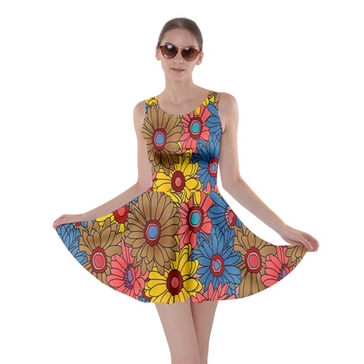 Background With Multi Color Floral Pattern Skater Dress