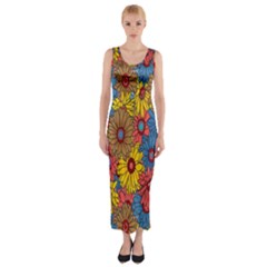 Background With Multi Color Floral Pattern Fitted Maxi Dress by Nexatart