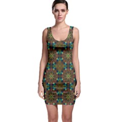 Seamless Abstract Peacock Feathers Abstract Pattern Sleeveless Bodycon Dress