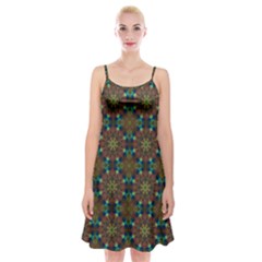 Seamless Abstract Peacock Feathers Abstract Pattern Spaghetti Strap Velvet Dress