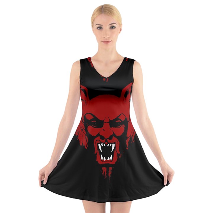 Dracula V-Neck Sleeveless Skater Dress