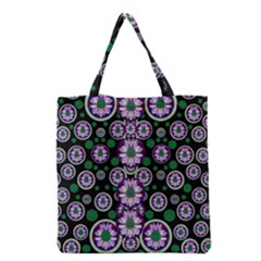 Fantasy Flower Forest  In Peacock Jungle Wood Grocery Tote Bag by pepitasart
