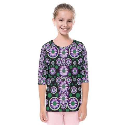 Fantasy Flower Forest  In Peacock Jungle Wood Kids  Quarter Sleeve Raglan Tee by pepitasart