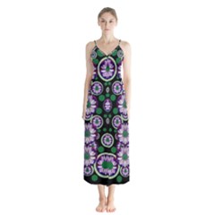 Fantasy Flower Forest  In Peacock Jungle Wood Button Up Chiffon Maxi Dress by pepitasart