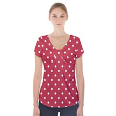Red Polka Dots Short Sleeve Front Detail Top by LokisStuffnMore
