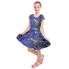 Blue Silver Swirls Kids  Short Sleeve Dress by LokisStuffnMore