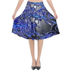 Blue Silver Swirls Flared Midi Skirt by LokisStuffnMore