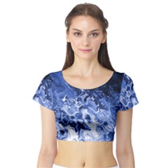 Blue Waves Abstract Art Short Sleeve Crop Top (tight Fit) by LokisStuffnMore