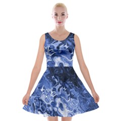 Blue Waves Abstract Art Velvet Skater Dress by LokisStuffnMore