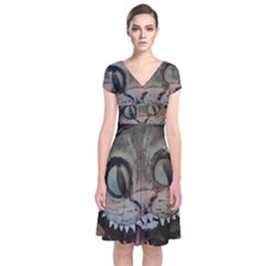 Cheshire Cat Short Sleeve Front Wrap Dress by KAllan