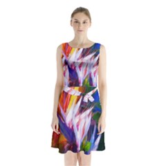 Palms02 Sleeveless Waist Tie Chiffon Dress by psweetsdesign