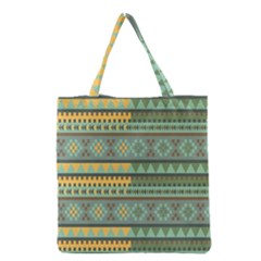 Bezold Effect Traditional Medium Dimensional Symmetrical Different Similar Shapes Triangle Green Yel Grocery Tote Bag