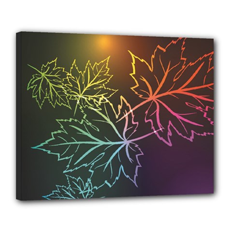 Beautiful Maple Leaf Neon Lights Leaves Marijuana Canvas 20  X 16 