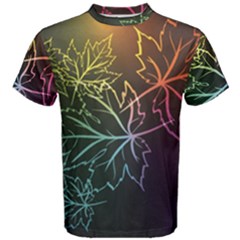 Beautiful Maple Leaf Neon Lights Leaves Marijuana Men s Cotton Tee