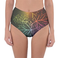 Beautiful Maple Leaf Neon Lights Leaves Marijuana Reversible High-waist Bikini Bottoms by Mariart