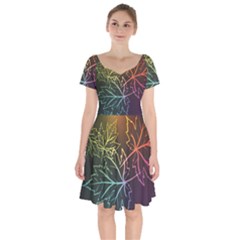 Beautiful Maple Leaf Neon Lights Leaves Marijuana Short Sleeve Bardot Dress by Mariart