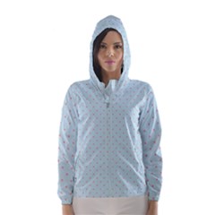 Blue Red Circle Polka Hooded Wind Breaker (women)