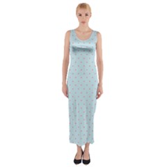 Blue Red Circle Polka Fitted Maxi Dress