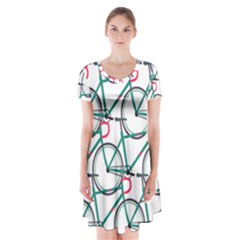 Bicycle Cycling Bike Green Sport Short Sleeve V-neck Flare Dress by Mariart