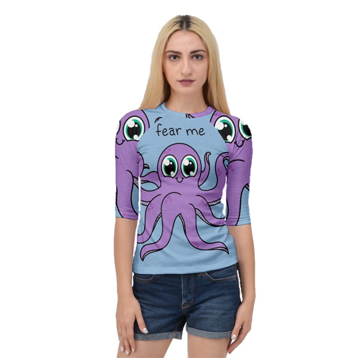 Colorful Cartoon Octopuses Pattern Fear Animals Sea Purple Quarter Sleeve Tee