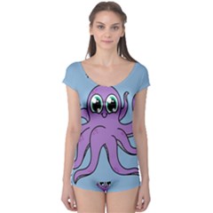 Colorful Cartoon Octopuses Pattern Fear Animals Sea Purple Boyleg Leotard  by Mariart