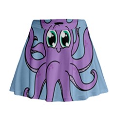 Colorful Cartoon Octopuses Pattern Fear Animals Sea Purple Mini Flare Skirt by Mariart