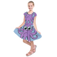 Colorful Cartoon Octopuses Pattern Fear Animals Sea Purple Kids  Short Sleeve Dress