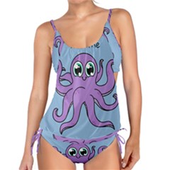 Colorful Cartoon Octopuses Pattern Fear Animals Sea Purple Tankini
