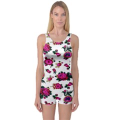 Crown Red Flower Floral Calm Rose Sunflower White One Piece Boyleg Swimsuit