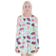 Donut Jelly Bread Sweet Velvet Long Sleeve Shoulder Cutout Dress