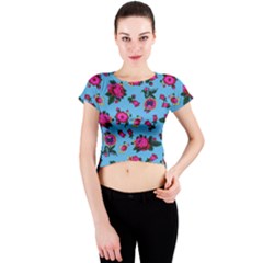 Crown Red Flower Floral Calm Rose Sunflower Crew Neck Crop Top by Mariart