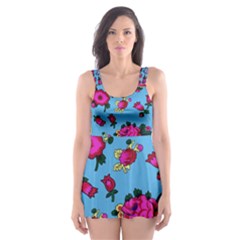 Crown Red Flower Floral Calm Rose Sunflower Skater Dress Swimsuit