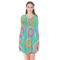 Doughnut Bread Donuts Green Flare Dress by Mariart