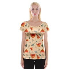 Foxes Animals Face Orange Cap Sleeve Tops