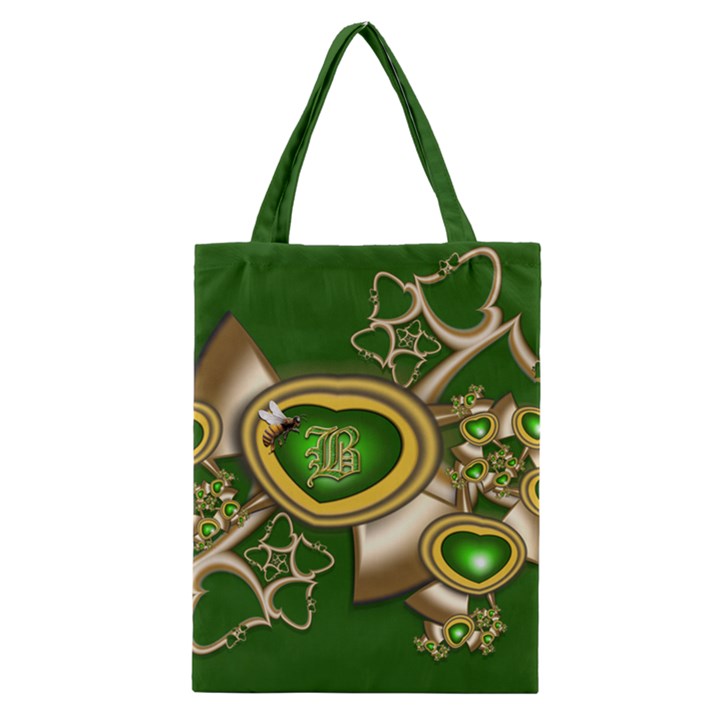 Green and Gold Hearts with Behrman B and Bee Classic Tote Bag