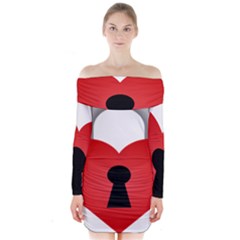 Heart Padlock Red Love Long Sleeve Off Shoulder Dress