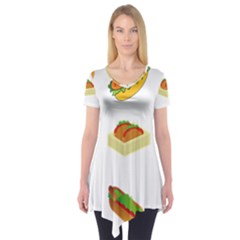 Hot Dog Buns Sauce Bread Short Sleeve Tunic  by Mariart