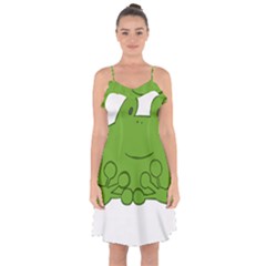 Illustrain Frog Animals Green Face Smile Ruffle Detail Chiffon Dress
