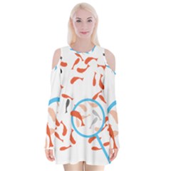 Illustrain Goldfish Fish Swim Pool Velvet Long Sleeve Shoulder Cutout Dress