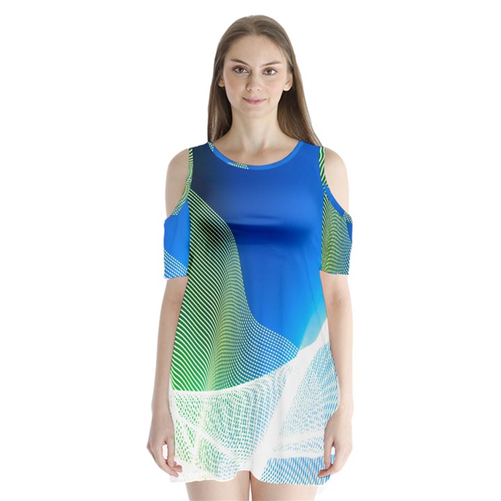 Light Means Net Pink Rainbow Waves Wave Chevron Green Blue Shoulder Cutout Velvet  One Piece