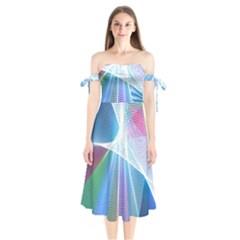 Light Means Net Pink Rainbow Waves Wave Chevron Green Blue Sky Shoulder Tie Bardot Midi Dress