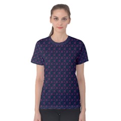 Purple Floral Seamless Pattern Flower Circle Star Women s Cotton Teecotton Tee