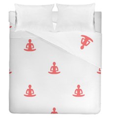 Seamless Pattern Man Meditating Yoga Orange Red Silhouette White Duvet Cover Double Side (Queen Size)