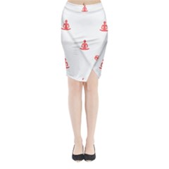 Seamless Pattern Man Meditating Yoga Orange Red Silhouette White Midi Wrap Pencil Skirt